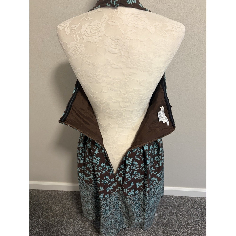 Maggy London Floral Halter Dress~8~Fit & Flare Cotton Garden Party Feminine Vamp - Picture 7 of 16